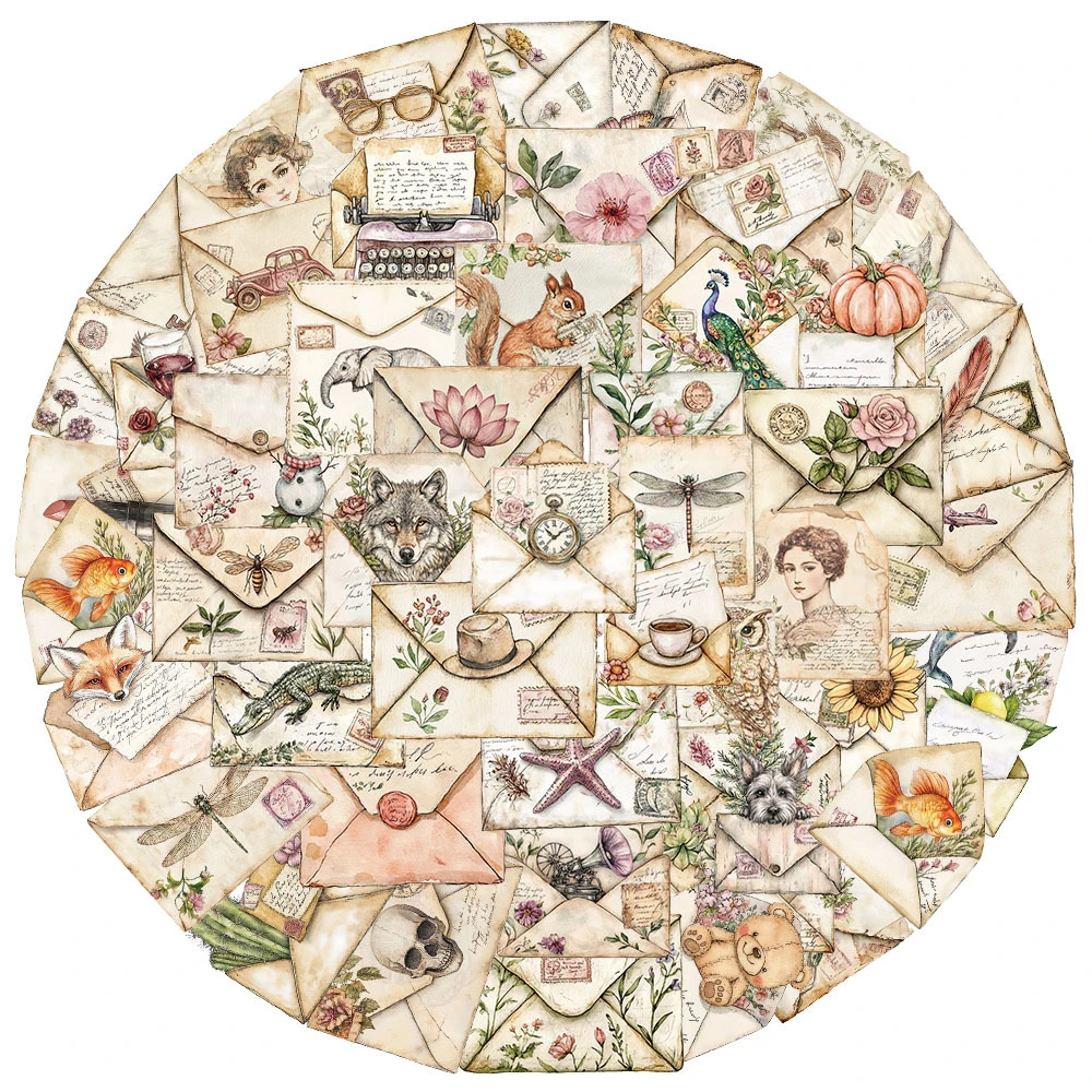 10/30/50pcs Cartoon Plant Animal Envelope Stickers Transparent Vintage Aesthetic Sticker Laptop Suitcase Phone Decals Toy Gift