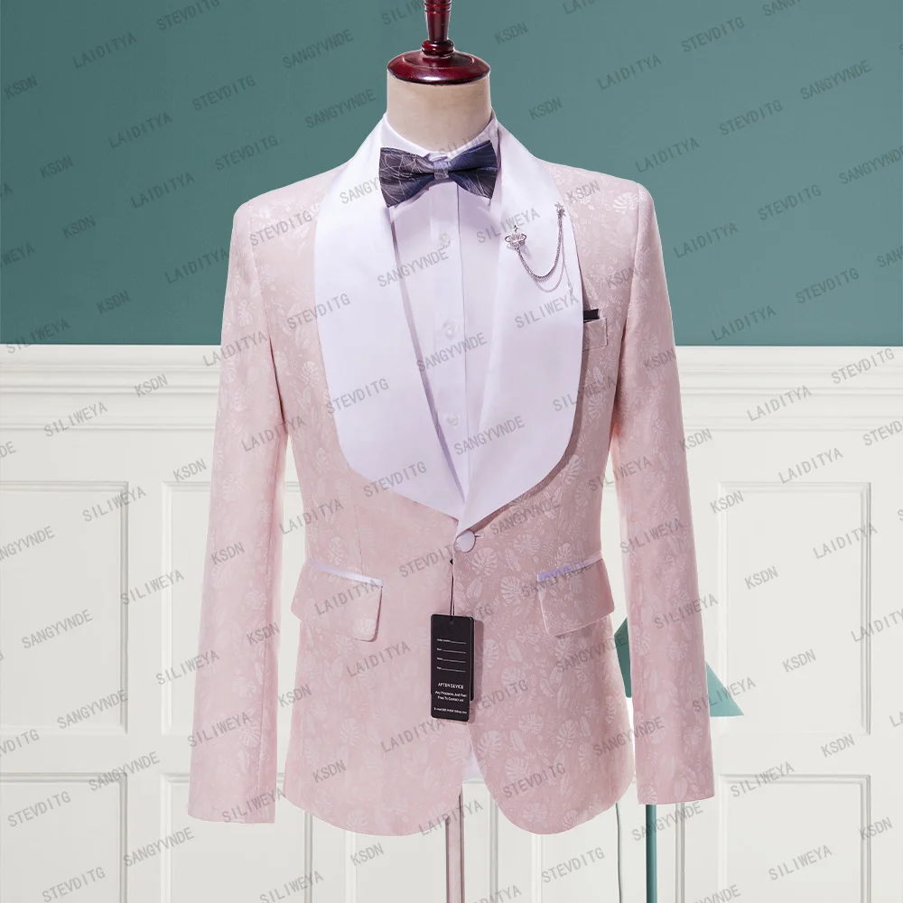 

2023 Costume Homme Pink Jacquard One Button Tuxedo Men Suit Slim Fit Groom Prom Dress Blazers Male Terno Masculino Jackets Coats