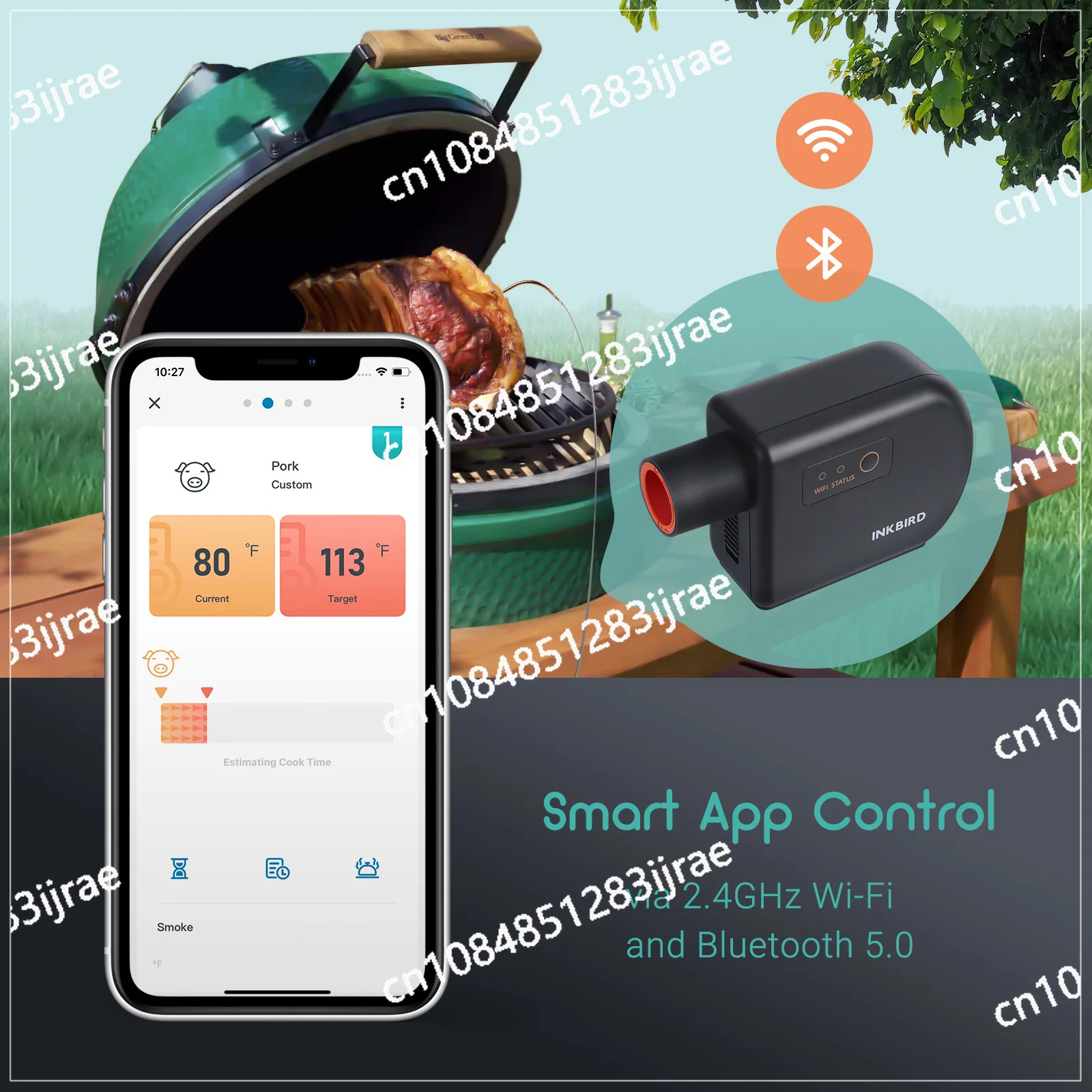 ISC-027W Wifi and BT BBQ Automatic Temperature Controller with Fan for Kettle Grill Grill, Green Egg