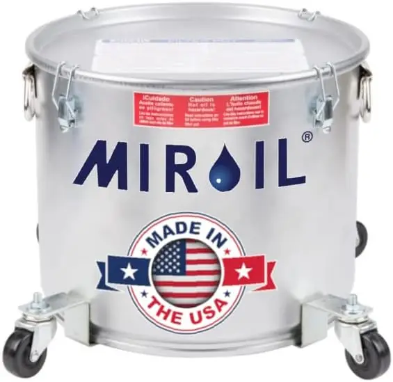 Miroil 5 Gallon Oil Disposal Caddy W/Caster Wheels, Made In Usa, Deep Fryer Grease Bucket Pot W/Lid Lock &Lock Clips, 35Lb