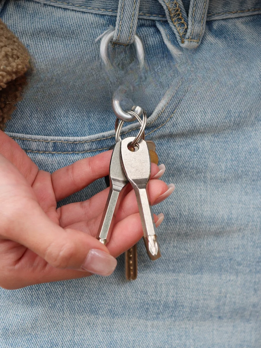 Portable Phillips Slotted Screwdriver Set Key Ring Keychain Mini Pocket Keyring Cross Screw Driver Repair Tool Gadget EDC Small