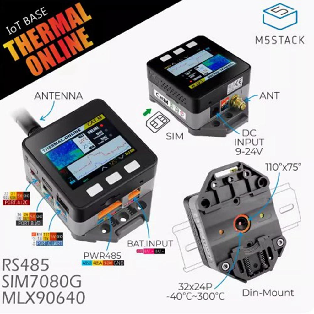 M5Stack ThermalOnline Industrial grade infrared thermal imaging kit CatM MLX90640