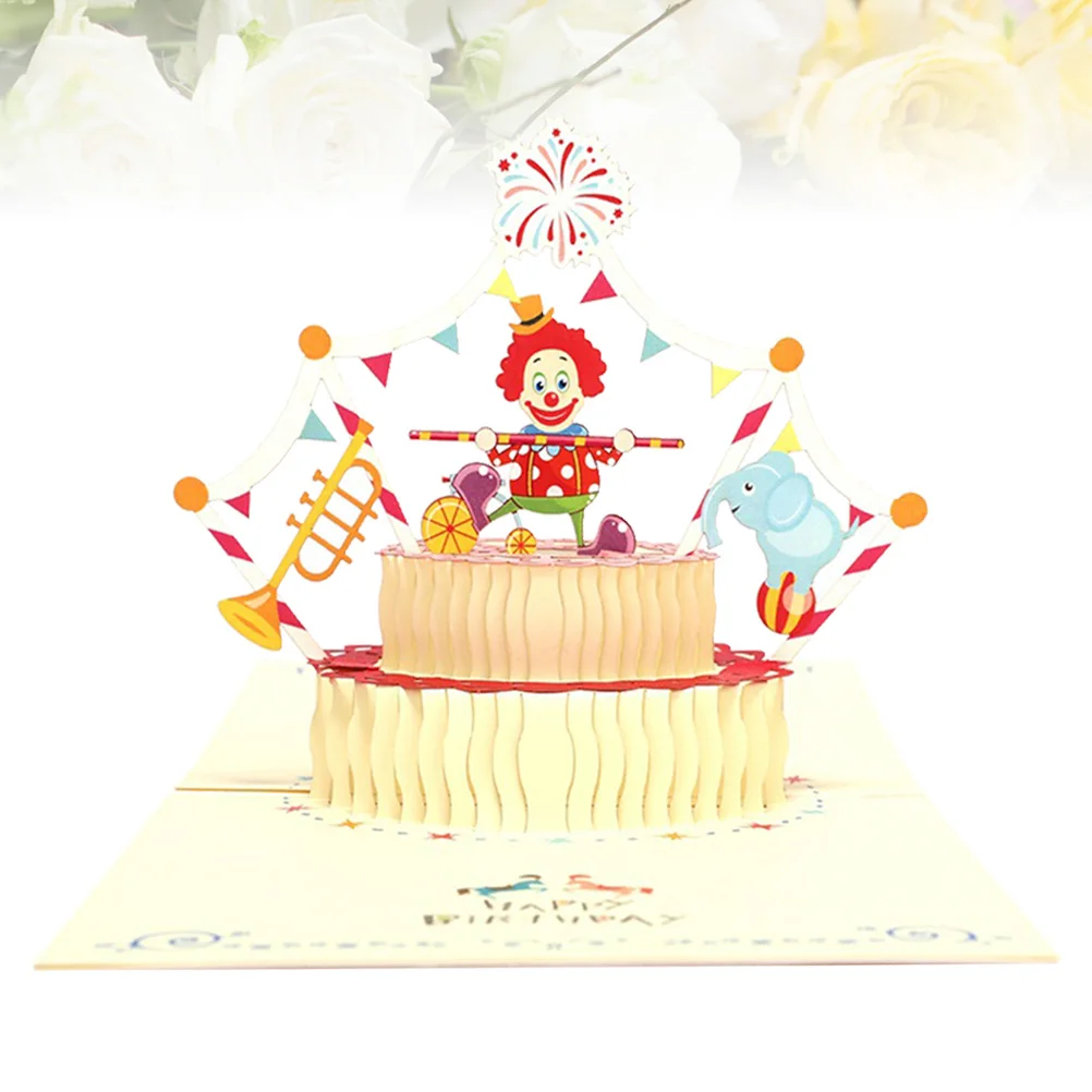 

3d Greeting Card Vivid Blessing Cards Clown Cake Stereoscopic Three-dimensional