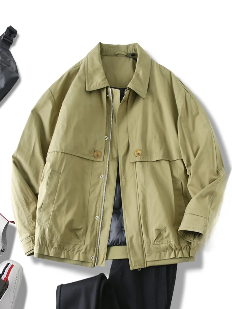 

Retro Loose Fit Workwear Jaet Men's Winter Double Layer Casual Outerwear Polyester Cotton Blend Zipper Closure Long Sve