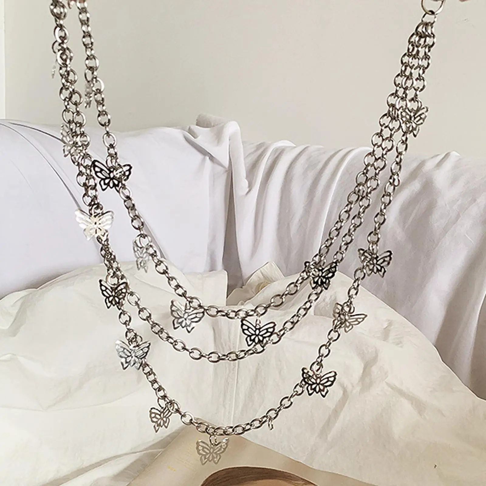 Hip-hop Fashion Trendy Waist Belt Chain Butterfly Charm Adjustable for Women Men Trousers Keychain Party Street Photography