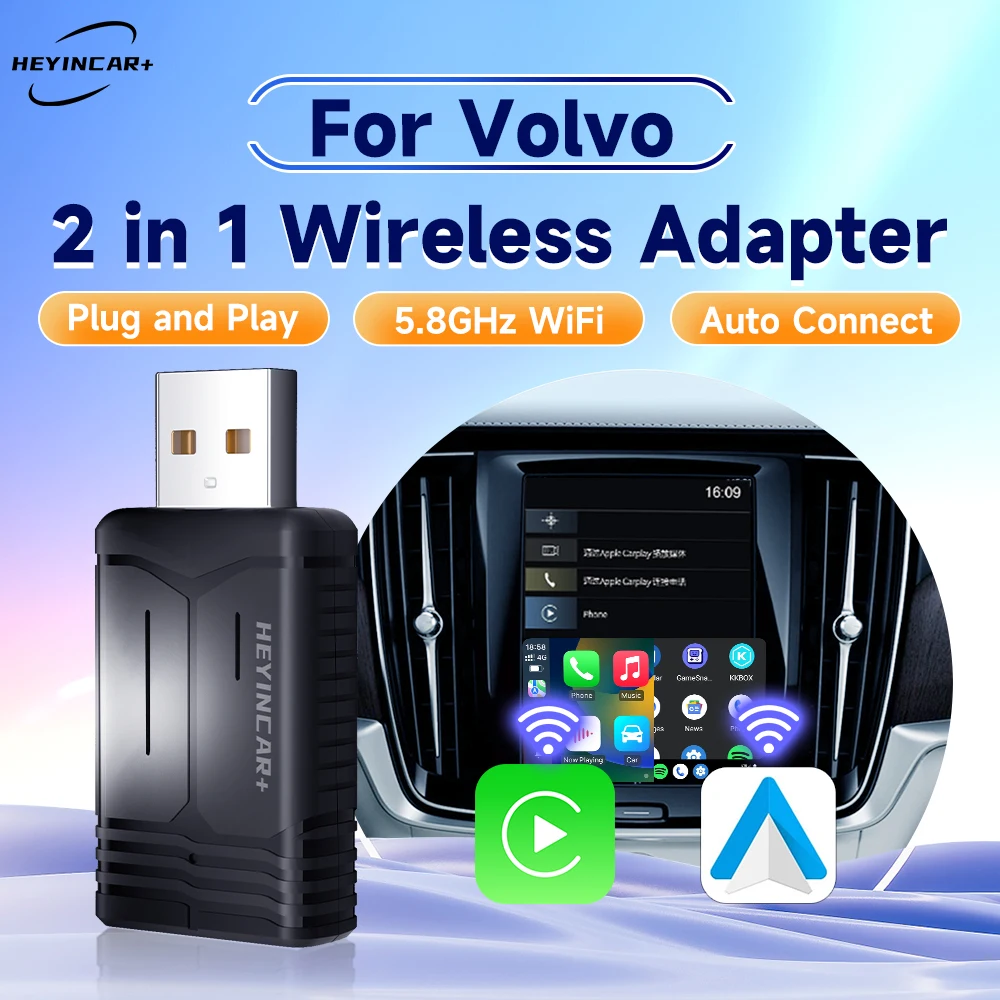 

2024 NEW HEYINCAR 2in1 Wireless Carplay Adapter Android Auto Wireless For Volvo XC40 XC60 XC90 S60 S90 V40 V60 V90