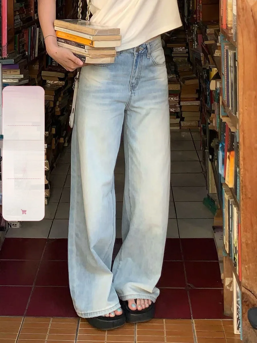 

Sinbounboun Light Blue Straight Leg Jeans High Waist Denim Pants Slimming Long Leg Casual Trousers for Women