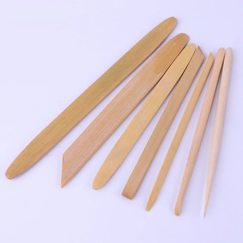 Bamboo Clay Sculpture 7-piece Set of Round Head Bamboo Scraper Fine Handmade Pottery Sculpture Craft Blank Tool