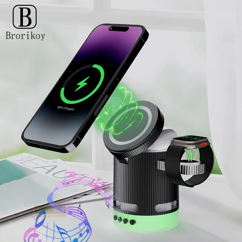 

15W 4 in 1 Fast Magnetic Wireless Charger Stand For iWatch AirPods Pro 3 2 iPhone 16 15Pro 14 13 12 ProMax HUAWEI XIAOMI Samsung