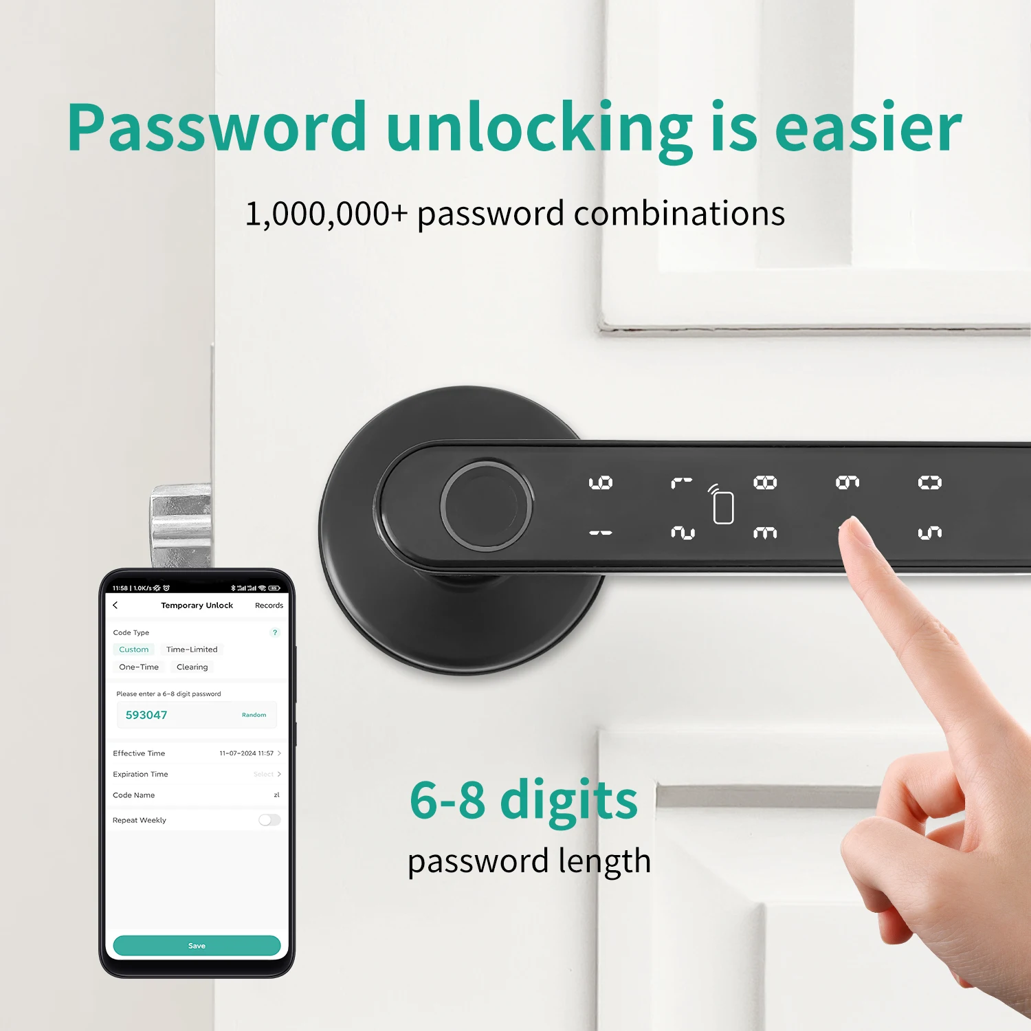 Tuya Smart Door Handle Fingerprint Lock Support Key IC Card Password App Control Unlock Keyless Entry Safety Lock