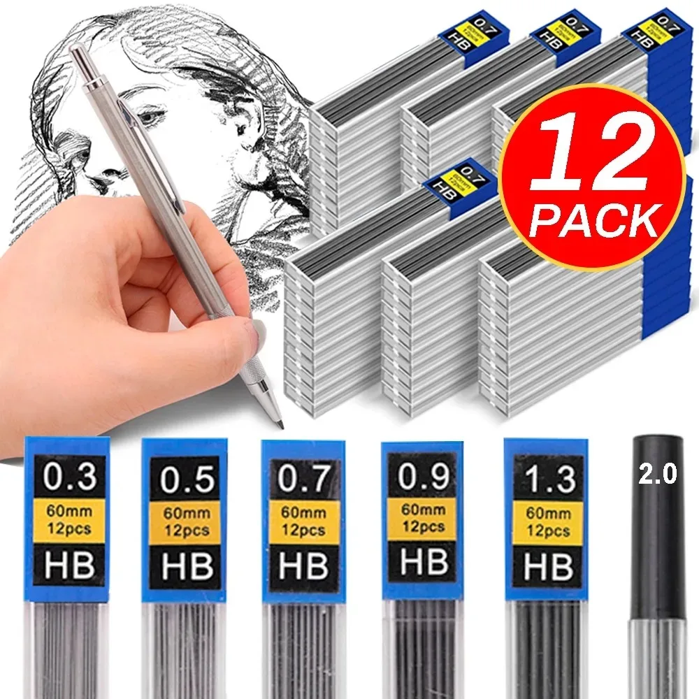 Automatic Pencil Lead 0.3/0.5/0.7/0.9/1.3/2.0mm HB Refill Lead for Automatic Pencil Painting Supplies Student Teacher Stationary