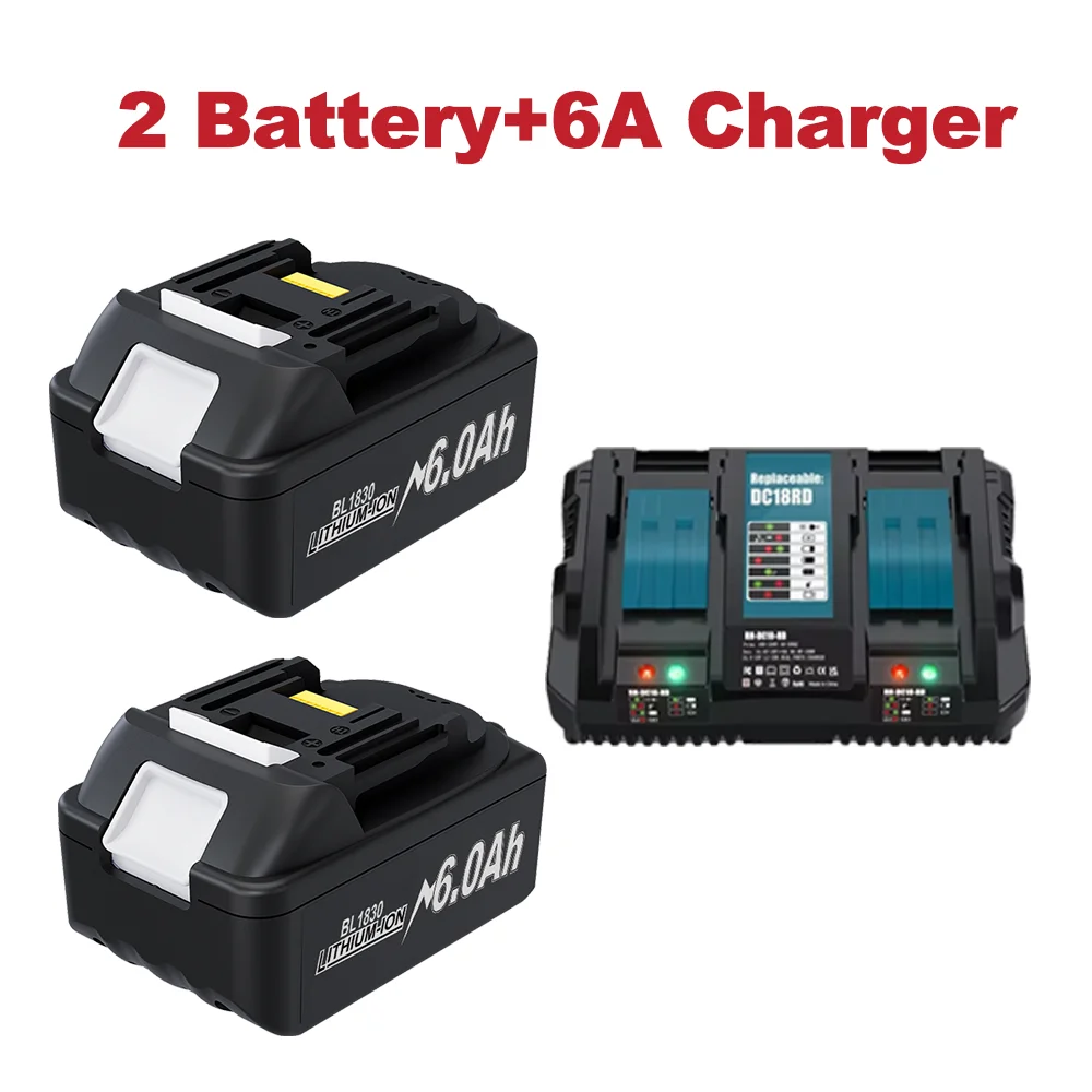 Powtree 18V 6,0Ah/8,0Ah Akku für Makita BL1830 Ersatzakku BL1860 BL1850B BL1840 BL1830 BL1815 mit 4A/6A Ladegerät