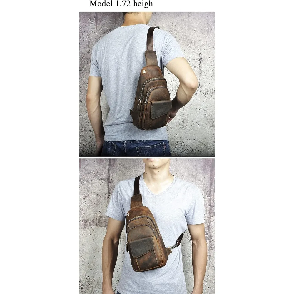 حقيبة كروس جلدية للرجال للتنزه في الهواء الطلق مع حمالة صدر وحزام كتف واحد للسفر وإكسسوارات الشاي