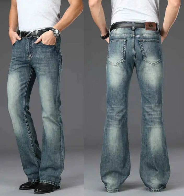 Male Bell Bottom Denim Trousers Boot Cut Jeans Men's Wide Leg Jeans Casual Business Flares Pants