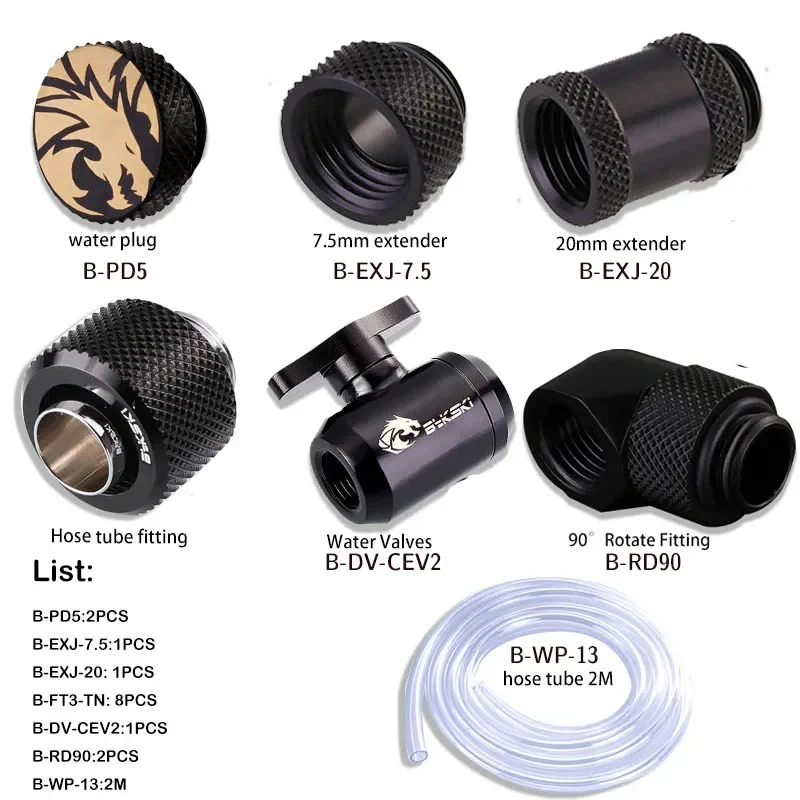 Bykski Hose Soft Tube Pipe Fitting KIt Set For PC Water Cooling OD13/OD16MM