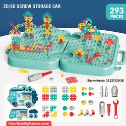 293Piece Magic Montessori Play Toolbox Pretend Play Screwdriver 2D/3D Creative Building Puzzle Toy with Screw Tool for Kids Gift