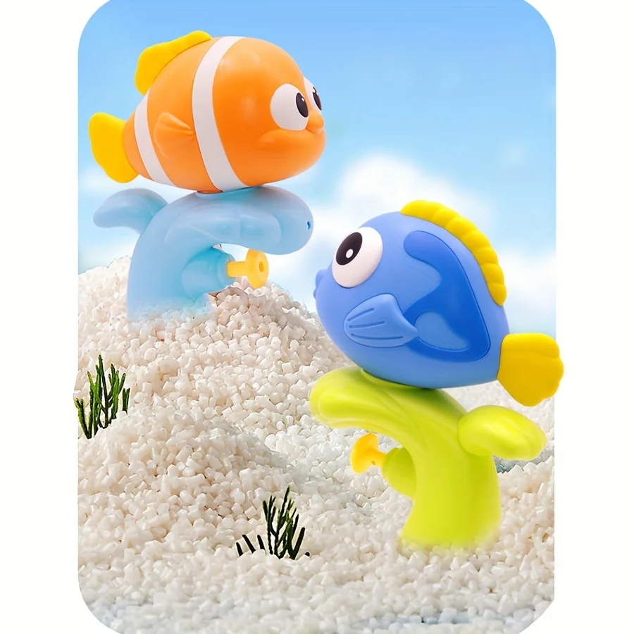 Conjunto de brinquedos aquáticos de desenho animado para crianças, 2 peças, peixe palhaço colorido, para banheiro de bebê, praia e jogo de água ao ar livre, presente de feriado