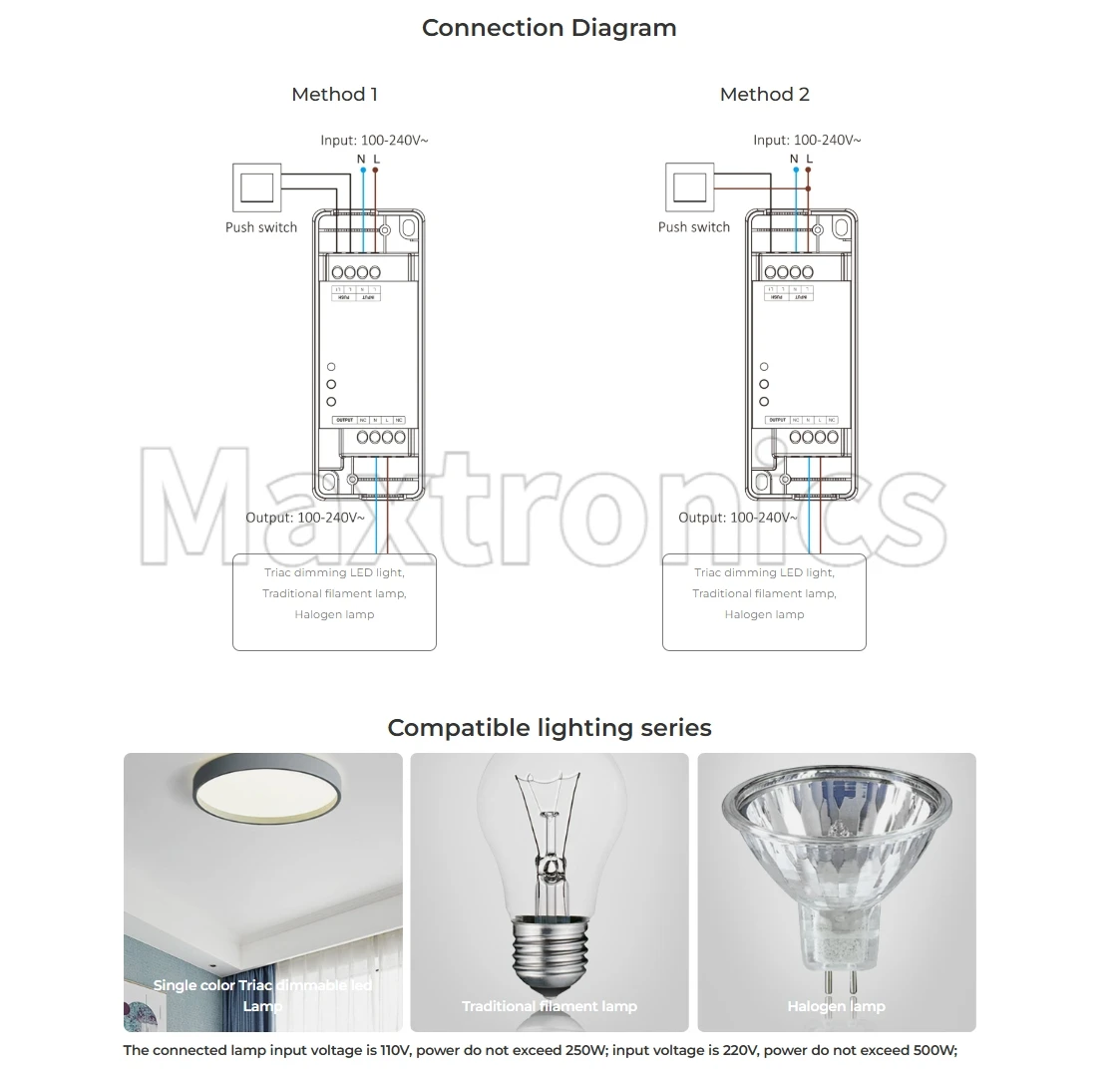 حار التيار المتناوب ترياك باهتة 500 واط واي فاي 2.4 جرام دفع دفع التبديل TRI-PR/TRI-PW/TRI-C1WR 110 فولت 220 فولت الترددات اللاسلكية يعتم دفع يعتم مصابيح LED #5