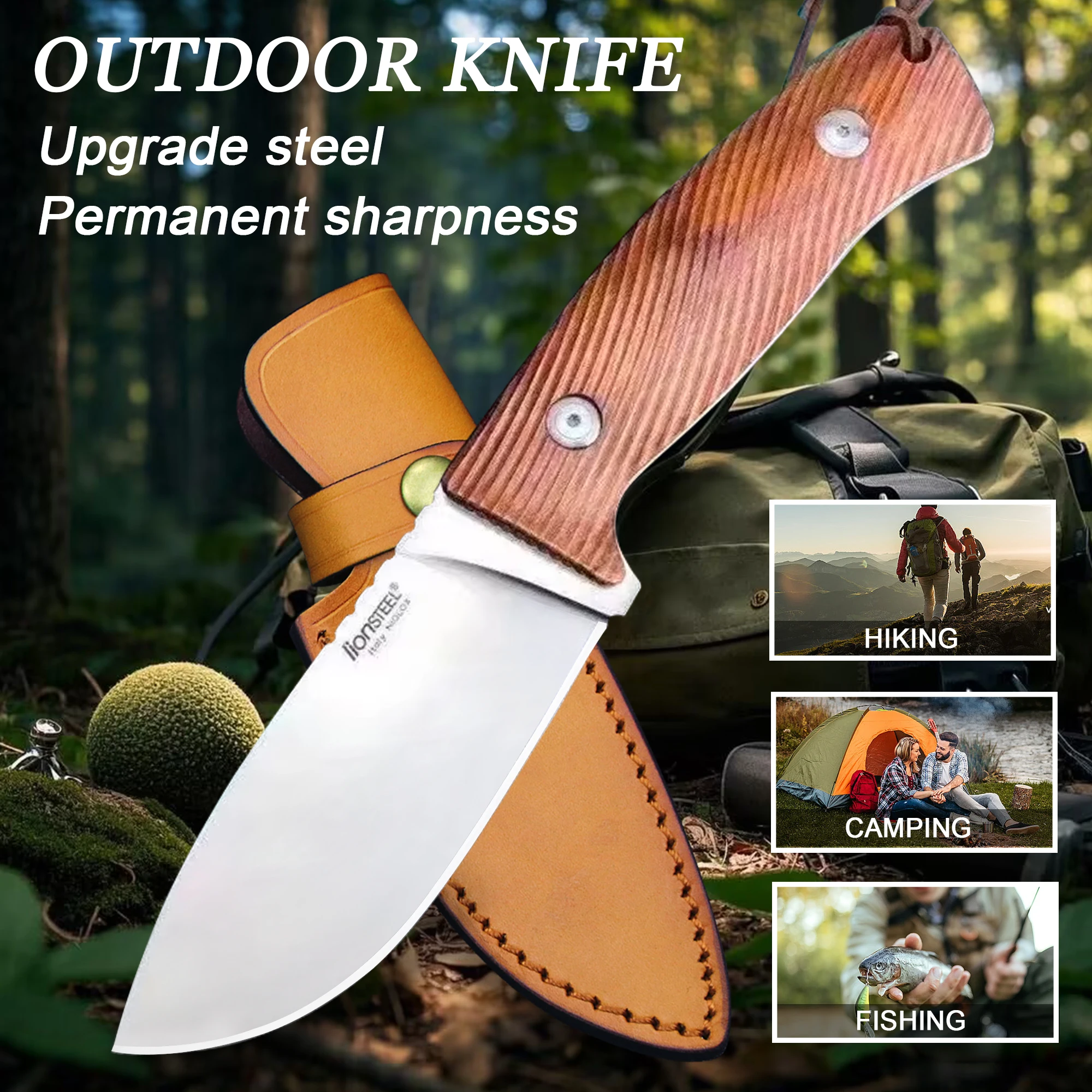 D2 alloy steel outdoor survival straight knife, car camping knife, Santos wooden handle, outdoor EDC knife