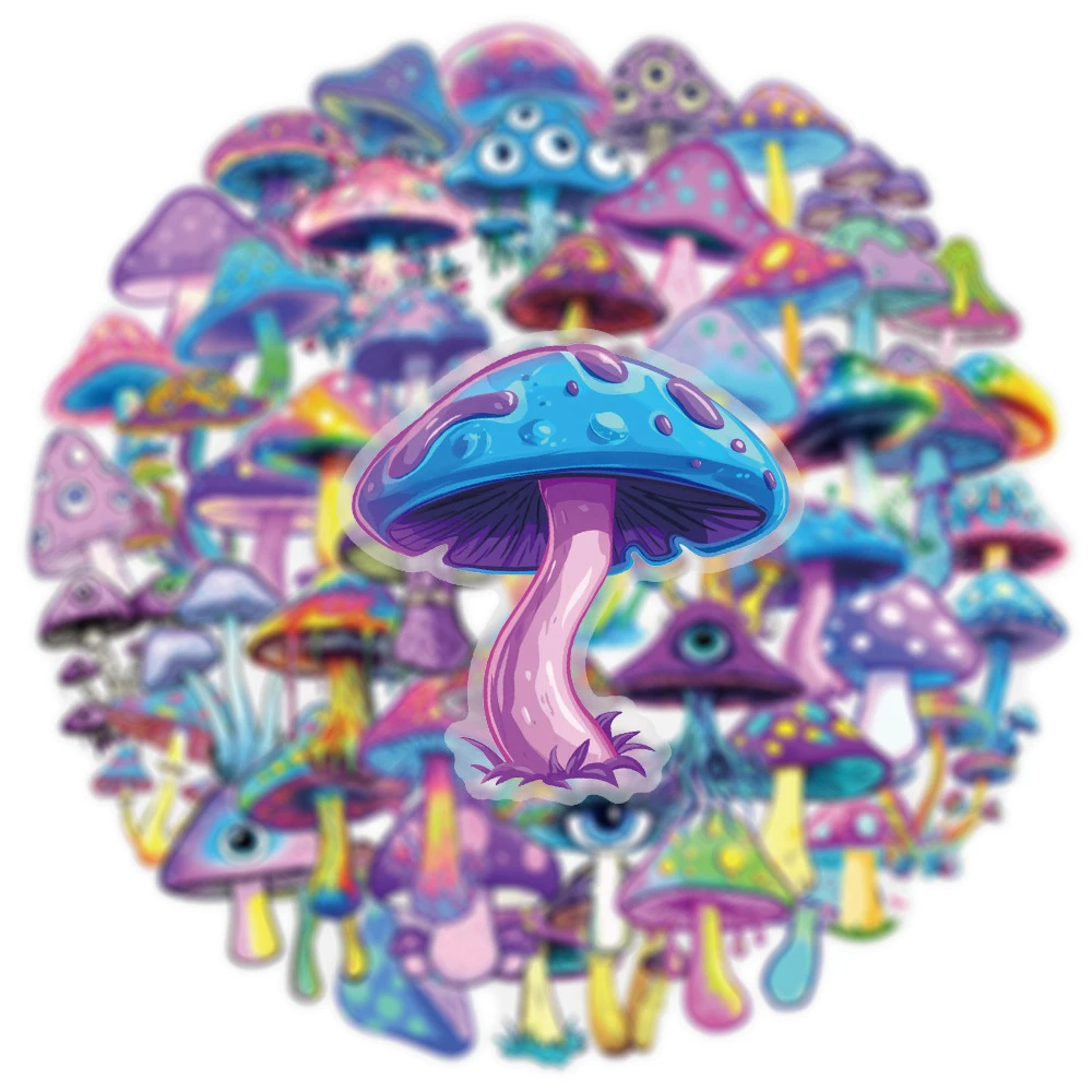 

10/30/50pcs Cool Laser Mushroom Transparent Stickers DIY Notebook Phone Suitcase Cartoon Waterproof Graffiti Sticker Fun for Toy