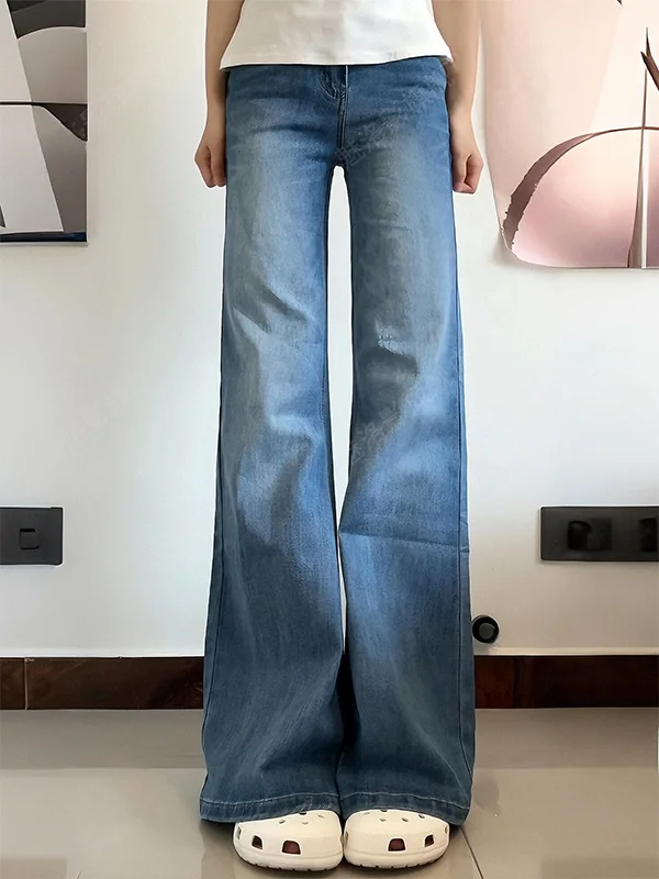 

Retro American High Waist Bell Bottom Denim Jeans Women's New Washed Lengthening Legs Straight Pear Shaped Long Pants Fashion