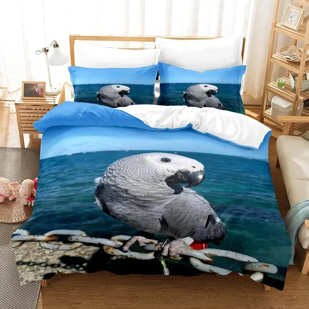 Parrot Lovely Gray Parrot Themed Comfortable Duvet Quilt Cover Pillowcase Bedding Set Children Bedroom Decoration Home Textile