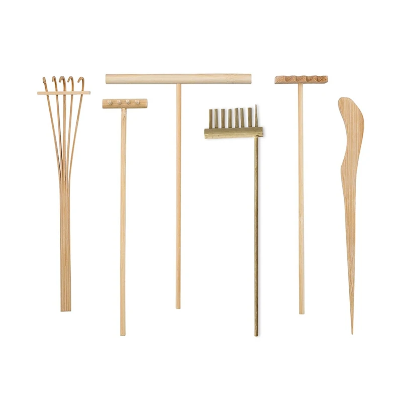 Mini Japanese Zen Garden Rake Bamboo Tool Set, Wooden Sandbox Sand Play Therapy Toy Kit for Spiritual Peace Meditation