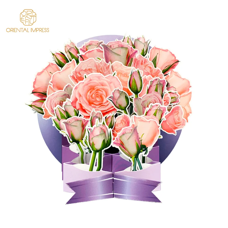 

Romantic 3D Pop Up Rose Bouquet Greeting Card with Greeting Text Sign Sticks and Envelope