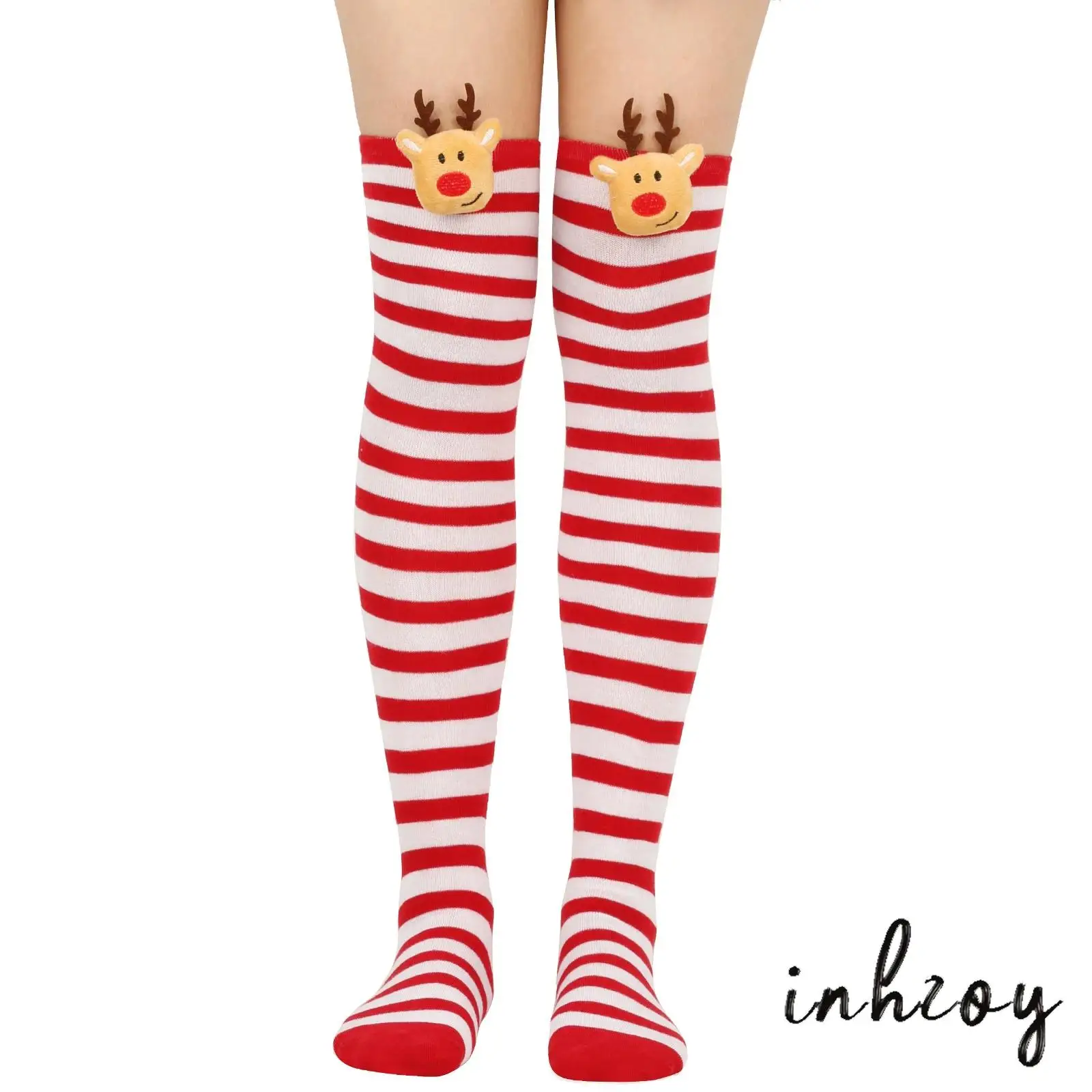 

Women Fashion 1 Pair Elk Thigh High Socks Elastic Over The Knee Knit Christmas Stockings for Halloween Xmas Daily Wear