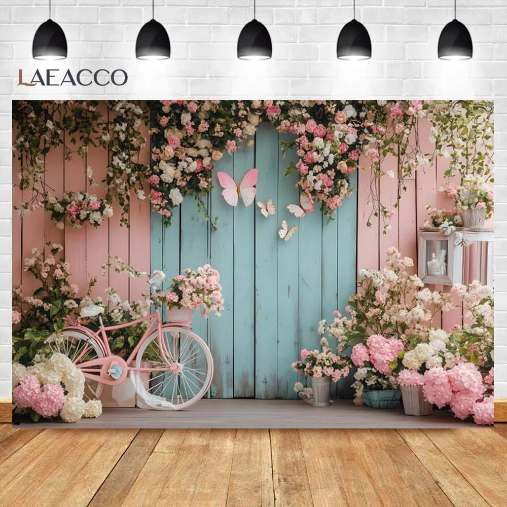 استحمام الطفل التصوير خلفية دراجة الربيع أزهار الكرز فراشة الزفاف حفلة عيد ميلاد ديكور خلفية كابينة تصوير