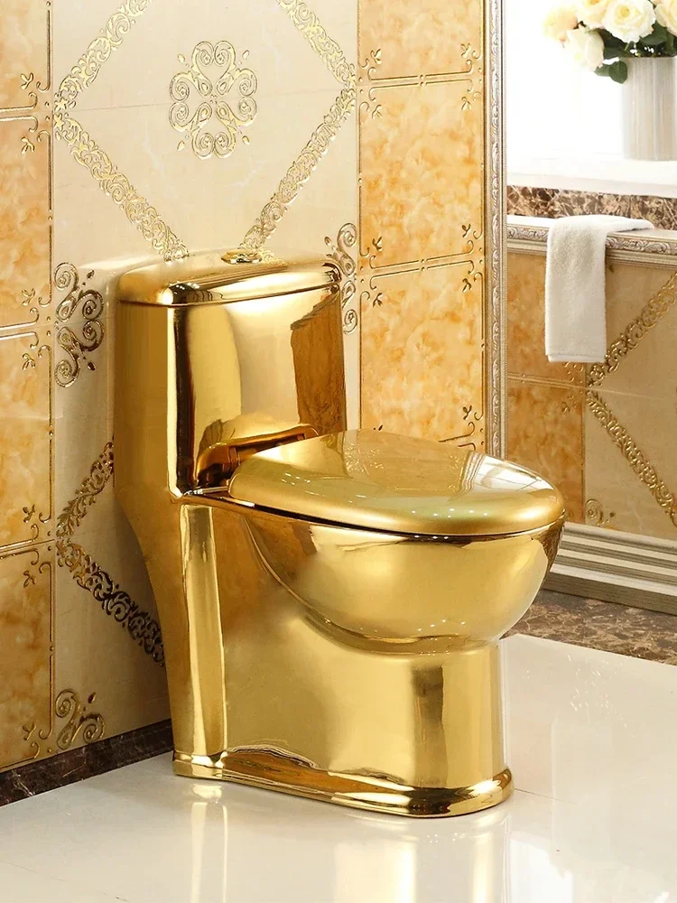 

Household European-Style Flush Golden Toilet Household Small Apartment Siphon Water-Saving Deodorant Ceramic Color Toilet