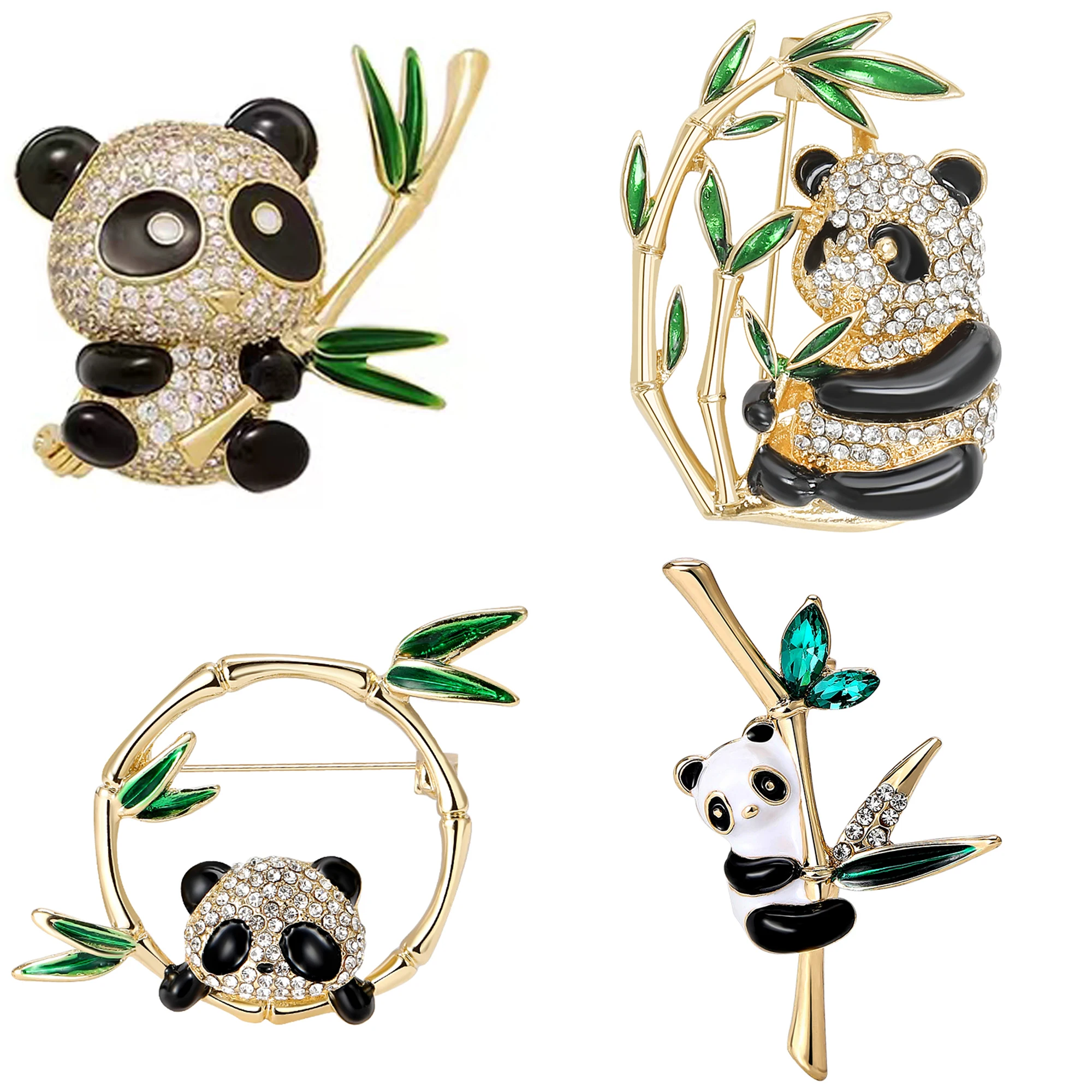 Rhinestone Bamboo Panda Brooch for Women Enamel Animal Pins Banquet Party Backpack Gifts Jewelry Accessories