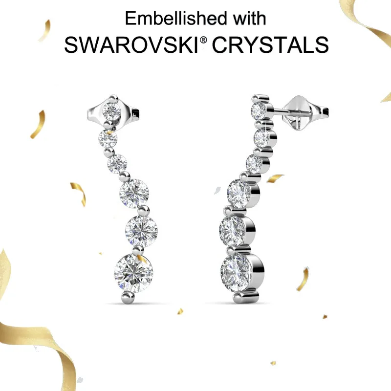 

Daisini Серьги-гвоздики из стерлингового серебра 925 пробы с креативной линией, геометрический дизайн и кристаллами Сваровски, белое золото 18 карат для женщин