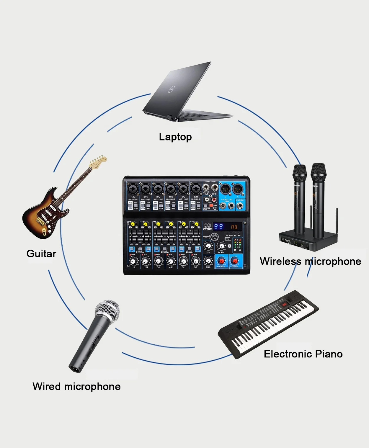 عشرة عناصر TLF Xtuga MGA-06 99DSP 6 USB 48V Mixer De o Profecional