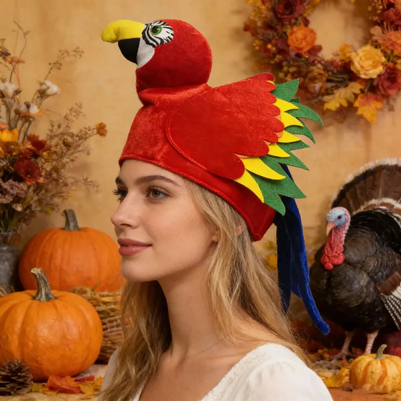 3D Parrot Shaped Party Hat Novelty Animal Costume Headwear Halloween/Tropical Theme Holiday Gathering Stage Performance Prop