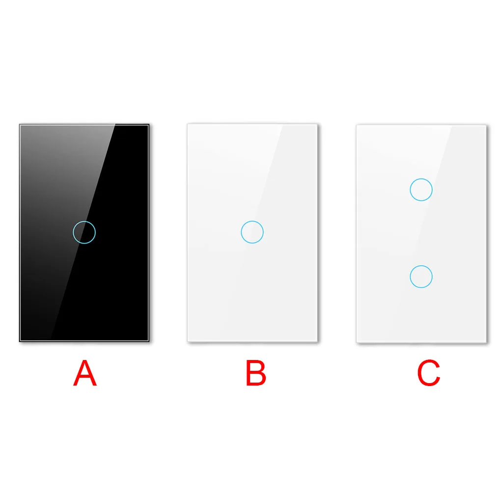 Tuya-us wifiタッチランプスイッチ,433.92MHz,センサー付き強化ガラスパネル,ポータブル,インテリジェント,黒,1ギャング