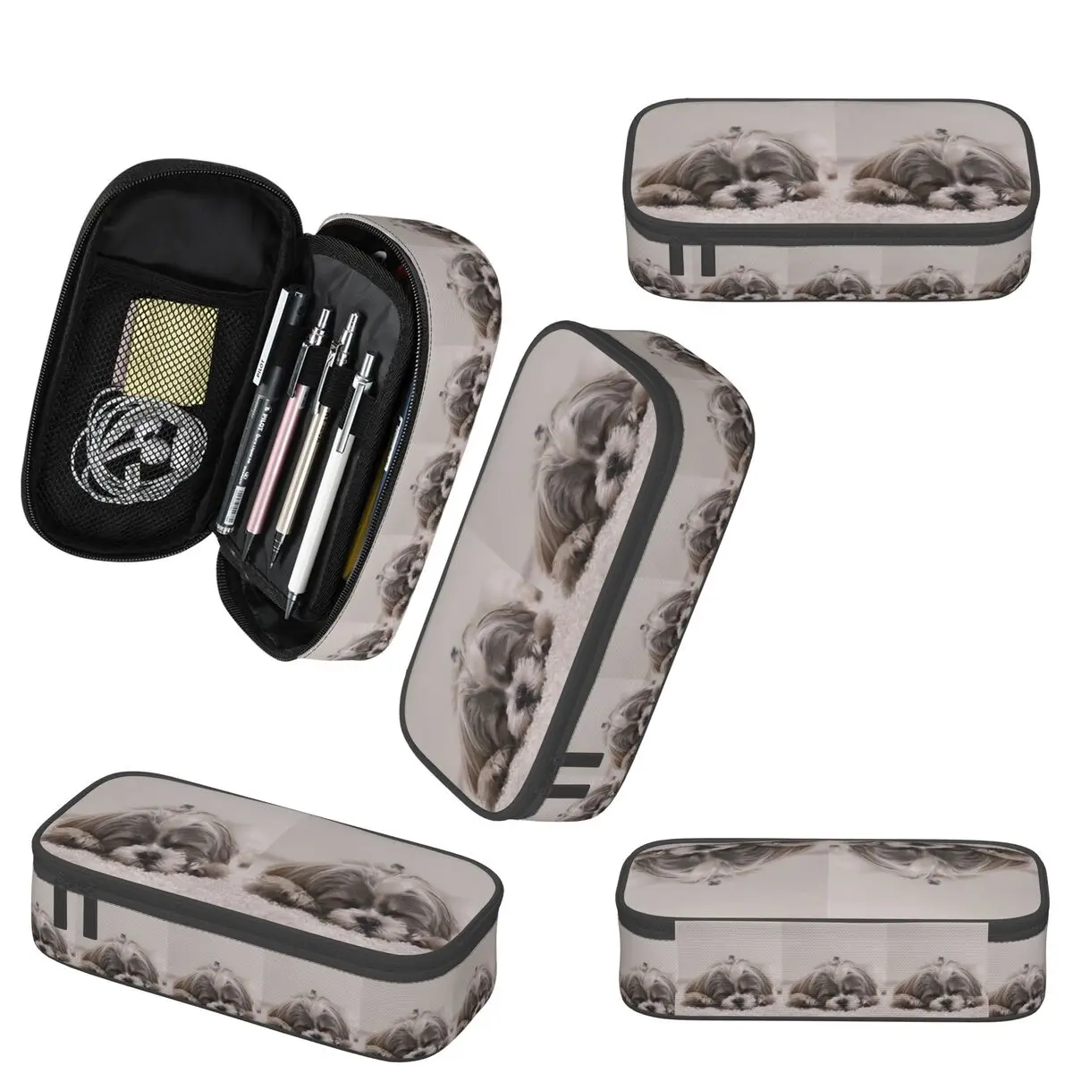 Shih Tzu Estuche para lápices para dormir para niños, caja para bolígrafos escolares, bolsa para lápices, suministros de papelería, bolsa porta bolígrafos