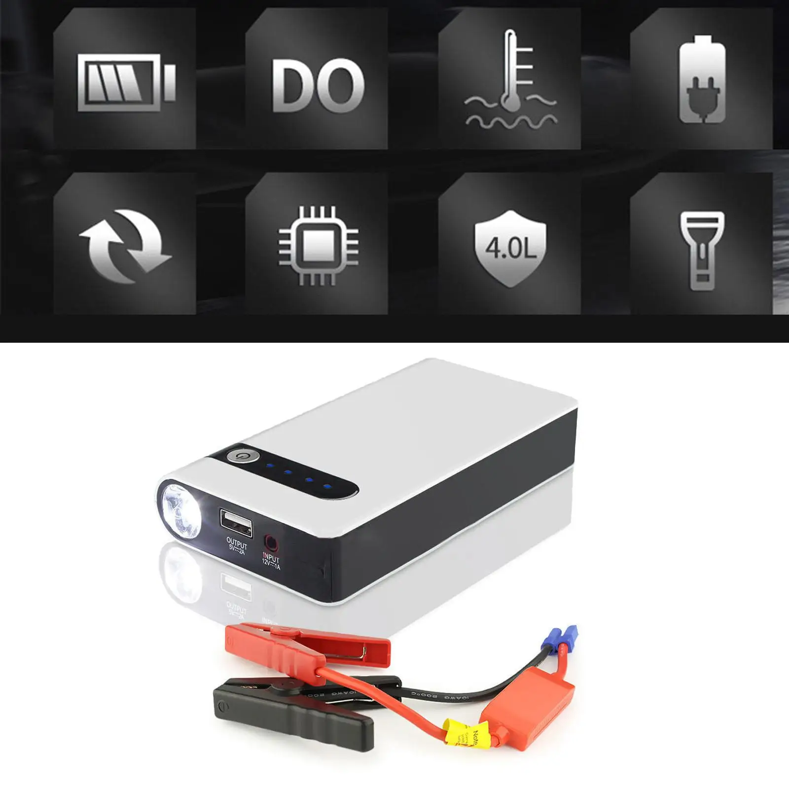 

Портативное пусковое устройство для автомобиля (джамп-стартер) 8000 мАч с LED-дисплеем, аварийный аккумулятор-бустер для мобильных телефонов, ноутбуков, планшетов