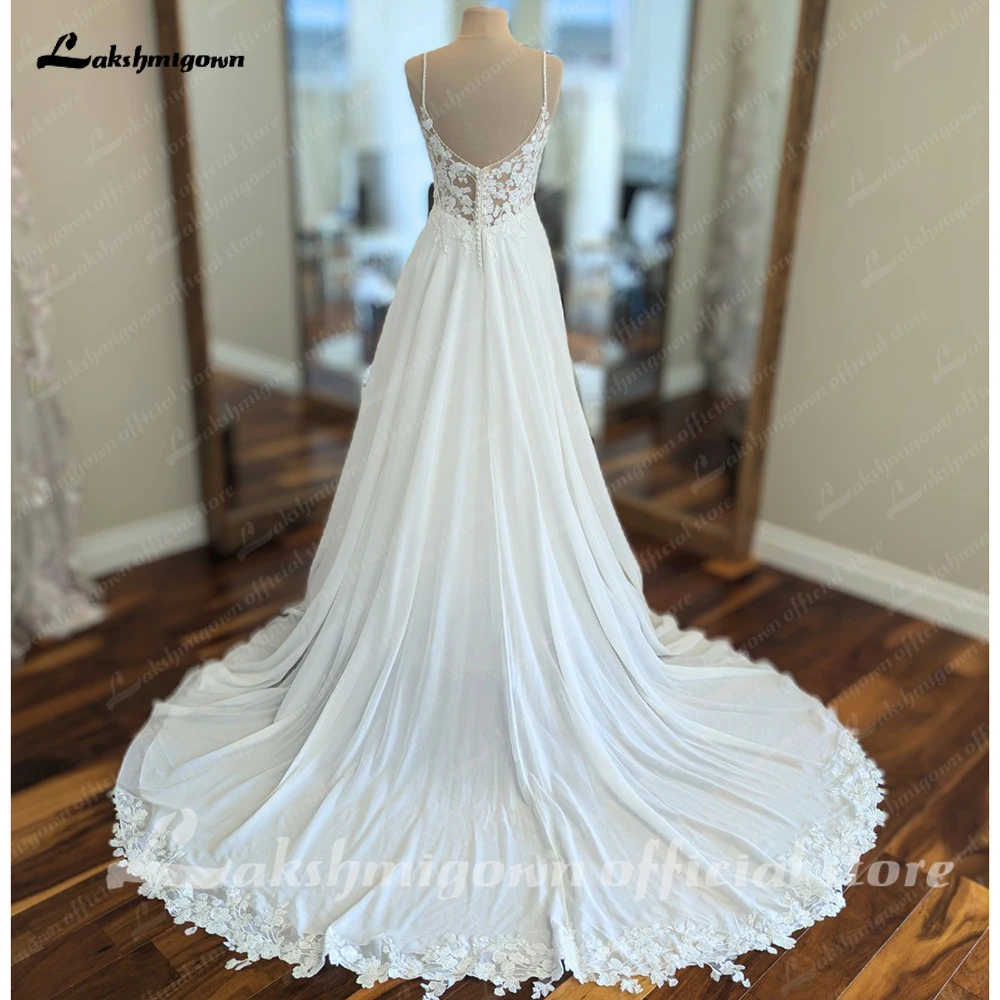 Lakshmigown A Line Chiffon Beach Wedding Dresses Spaghetti Straps 2025 Vestidos Boho Bridal Gowns Beading Customized