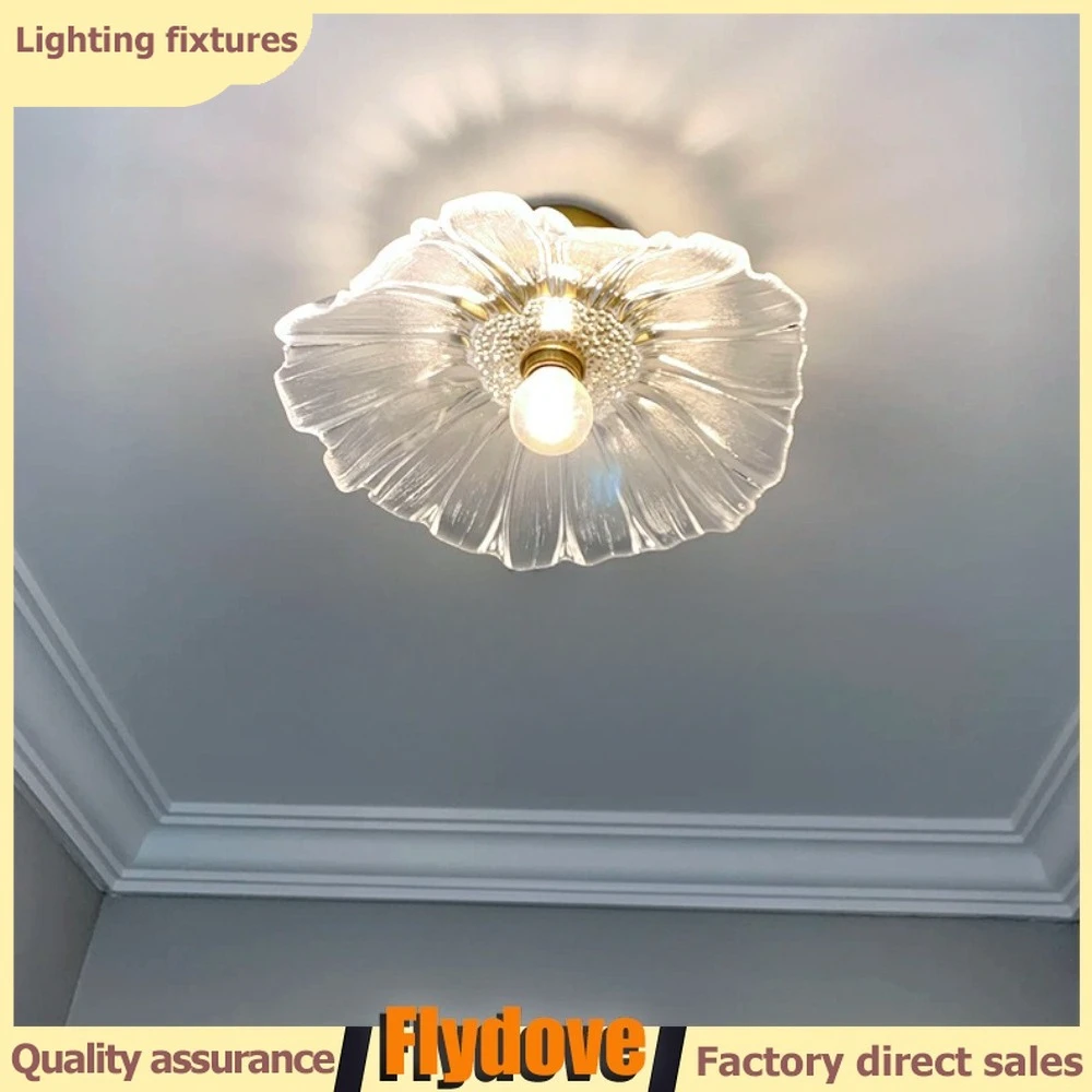 

French Retro Petal Dressing Room Ceiling Light Copper LED Modern Corridor Balcony Staircase Headboard Decoration Pendant Light