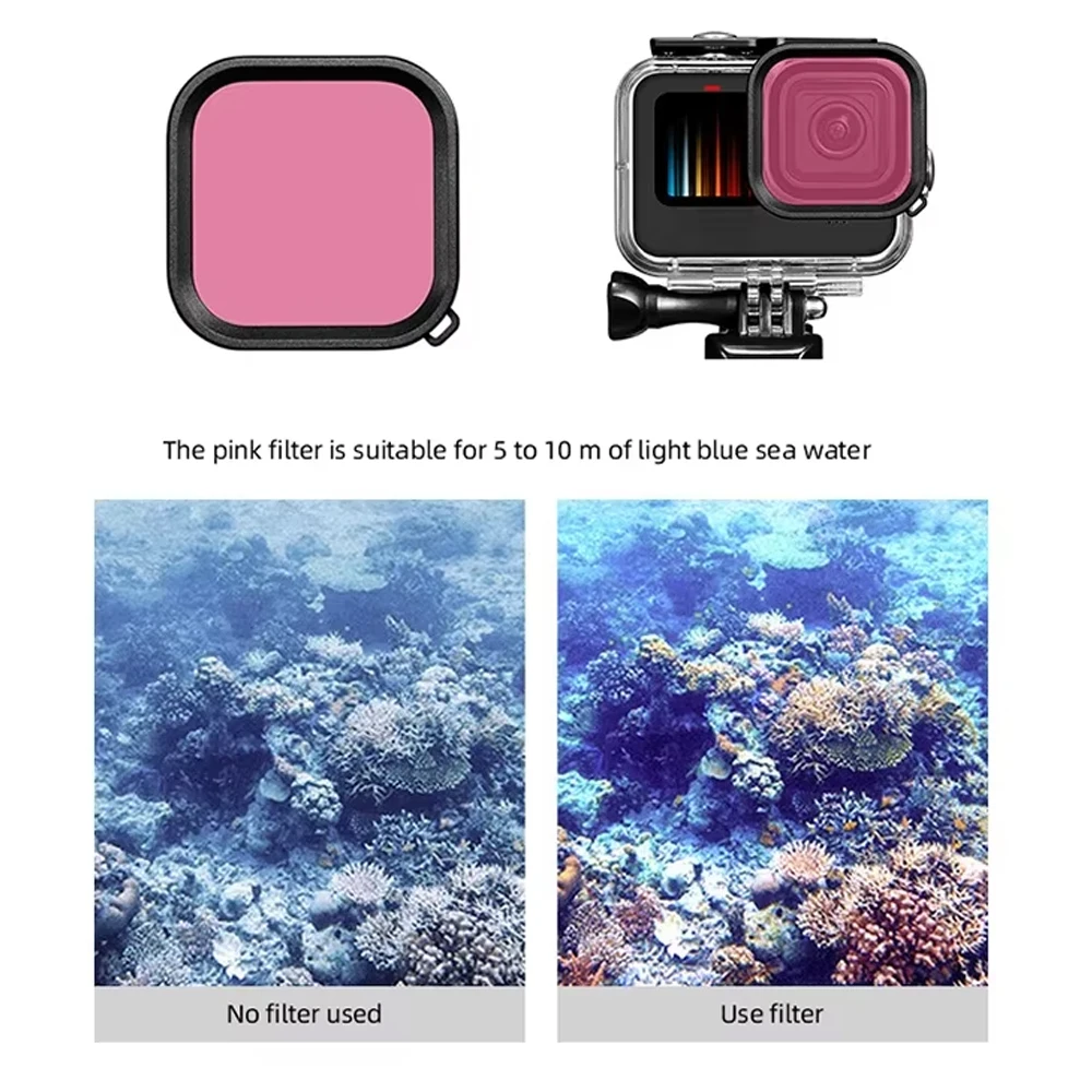 For GoPro Diving Filter Waterproof Case Three Color Filters Lens Protective Cover For GoPro Hero 12 11 10 9 GoPro Accessories