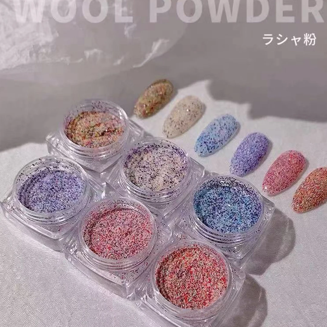 6 cores/conjunto de unhas glitter colorido açúcar suéter em pó lã arenosa strass inverno decoração da arte do prego manicure diy design