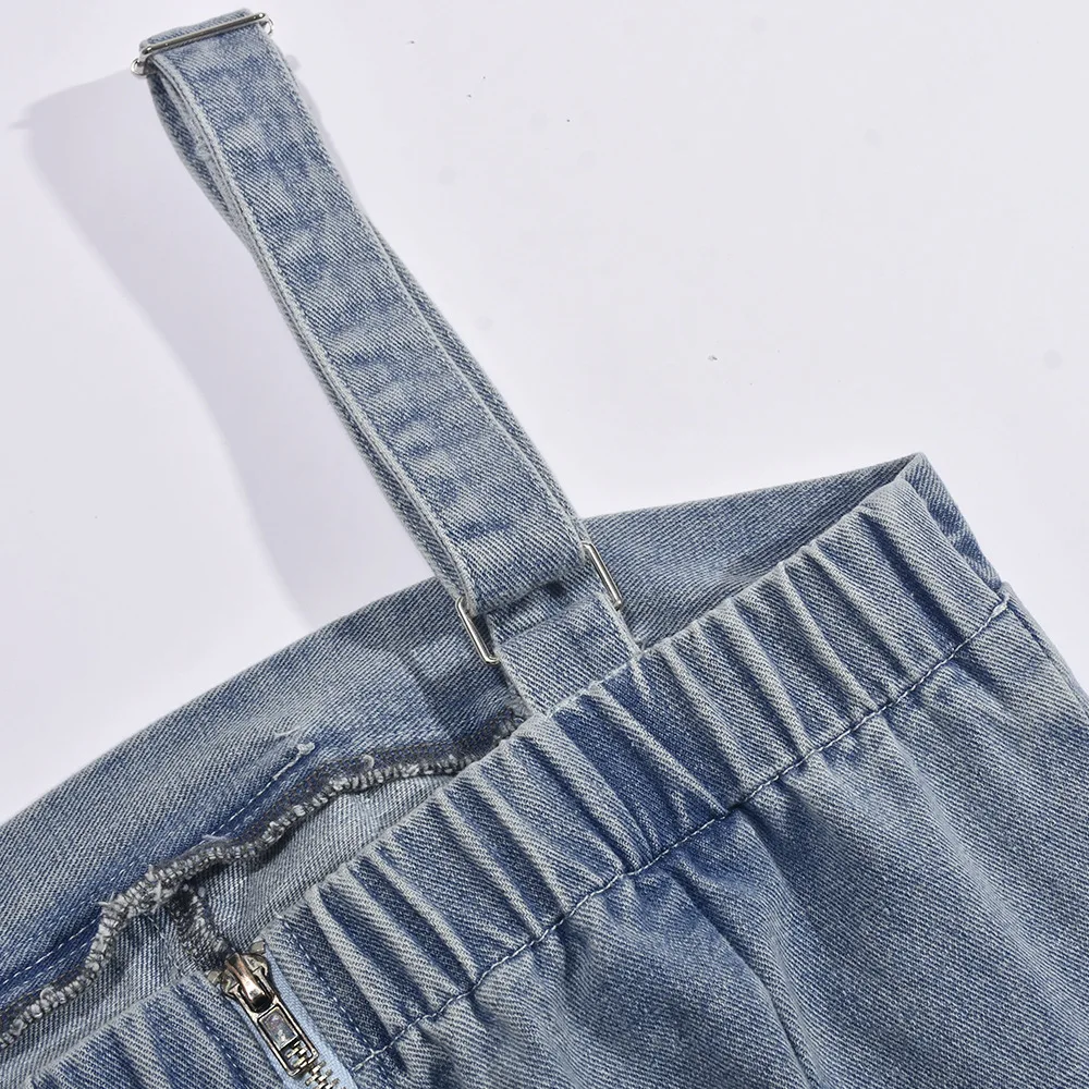 Gewaschener Denim Cargo Overall für Frauen 2024 Sommer sexy elastische Loch taschen Gürtel riemen weites Bein Hosen Jeans Overalls Stram pler