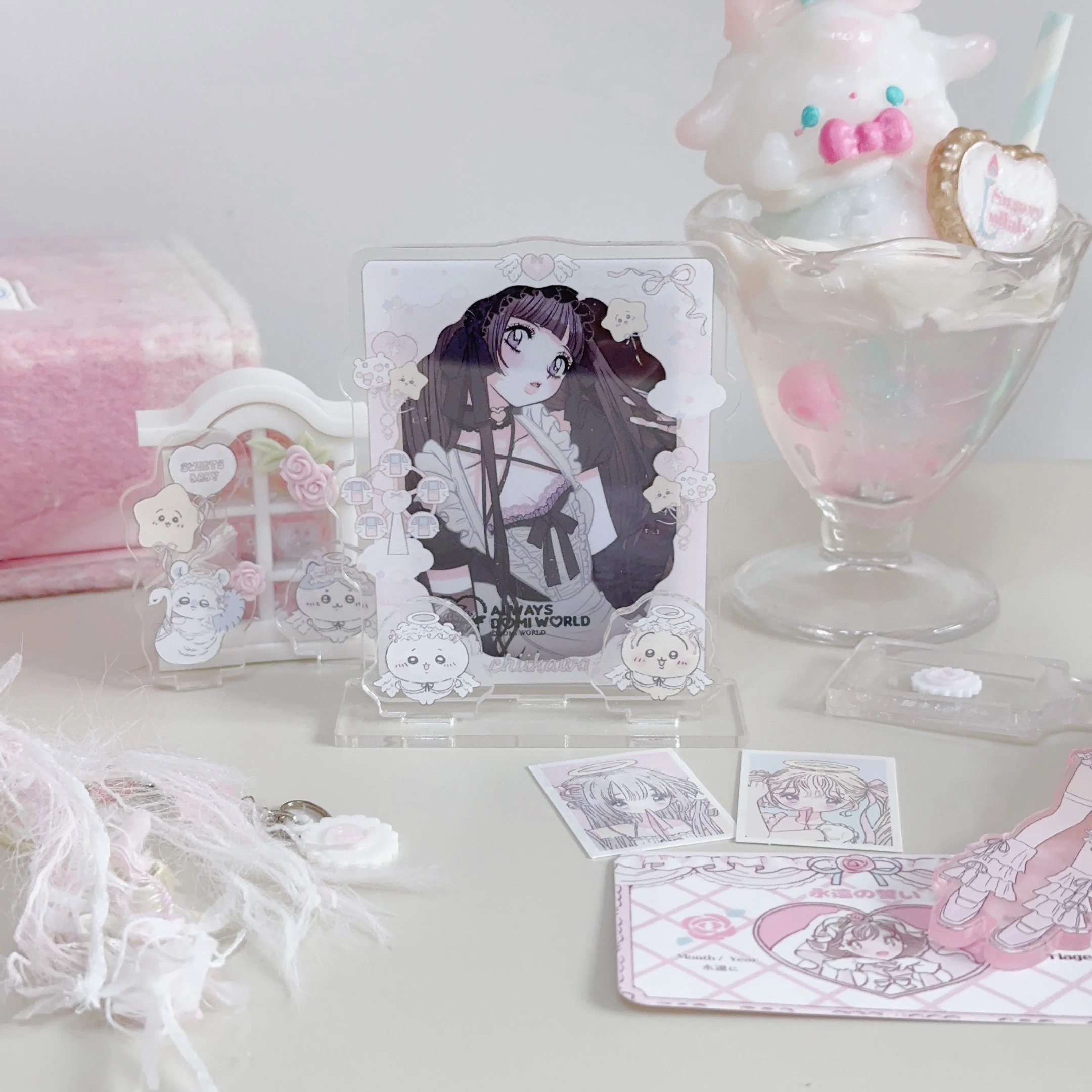 

Cute Cartoon Acrylic Photo Card Stand Holder, Kawaii Tabletop Frame for 3 Inch Pictures, Display for Kpop Photocards & Polaroid