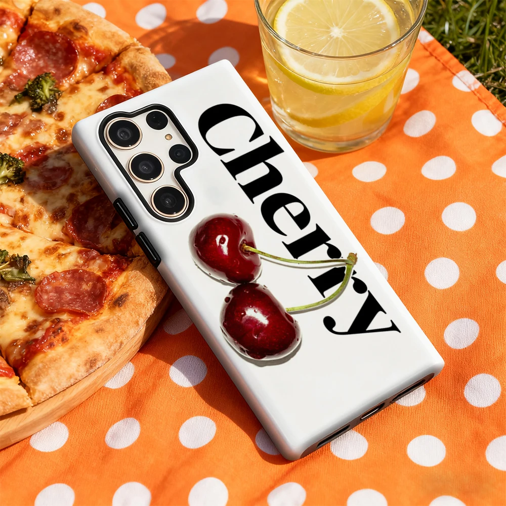 Fresh Cherry Pop Handyhülle für Samsung Galaxy S25 Ultra S24 S23 Ultra Plus, glänzende doppellagige Rückseite