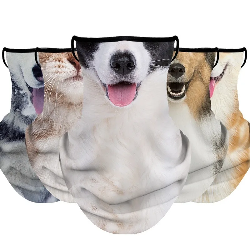 1pc 3D Cat Dog Cute Animal Balaclava Motorcycle Hat Summer Ice Silk Breathable Bandana Cycling Running Face Mask Cover Scarf