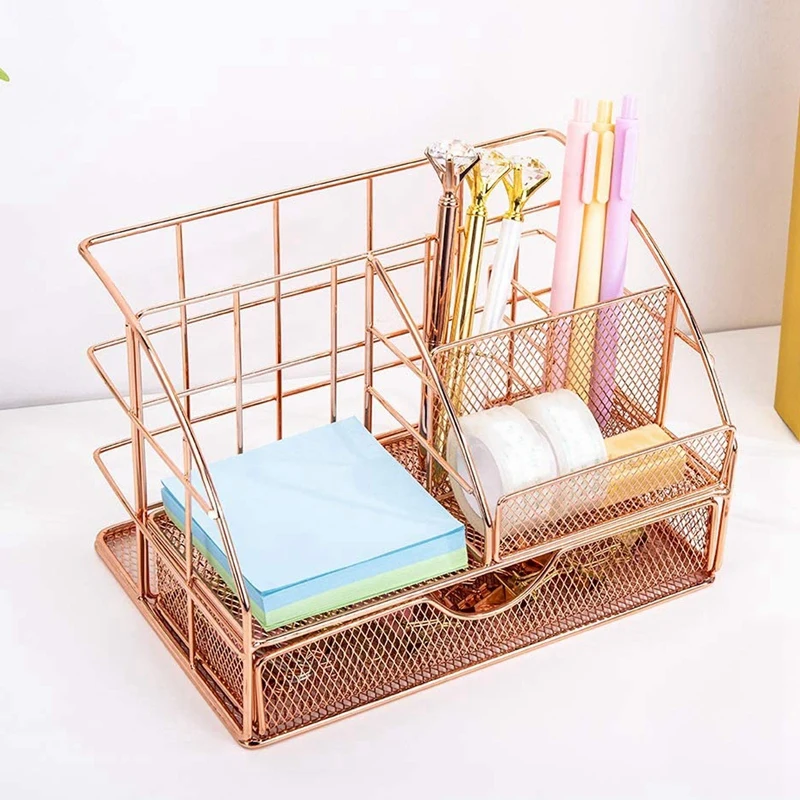 Imagem -05 - Mesh Caddy With Drawer For Women Desk Organizer Material de Escritório Desktop Organization Home Acessórios