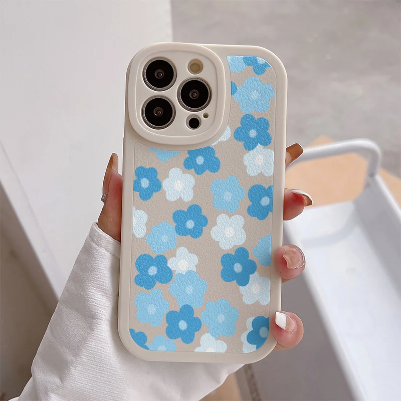 Blue Fragmented Flowers Phone Case For IPhone 14 11 13 12 Pro Max X XR XS 7 8 Plus SE 2020 2022 Protection Back Cover Case Coque