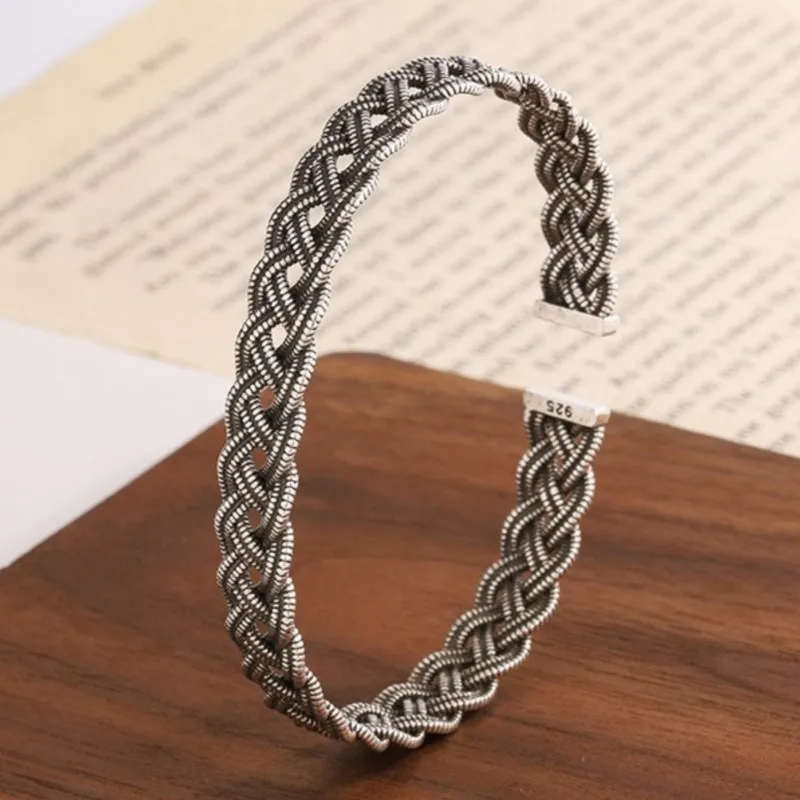 

PANJBJ браслет из стерлингового серебра 925 пробы для женщин, ажурный ретро-панк Ins, модный тренд, ювелирные изделия, подарок, дропшиппинг