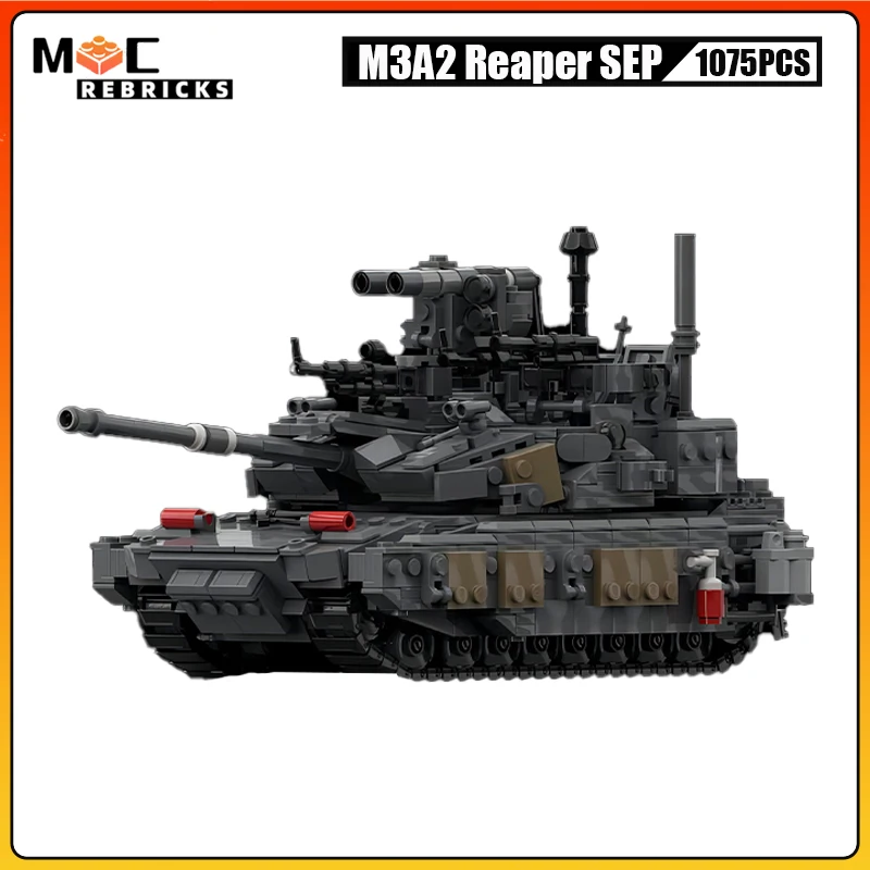 MOC High-tech MIlitary Weapon M3A2 Reaper SEP Main Battle Tank Double Track Chariot DIY Technology Bricks Toys Boy Toys Gifts